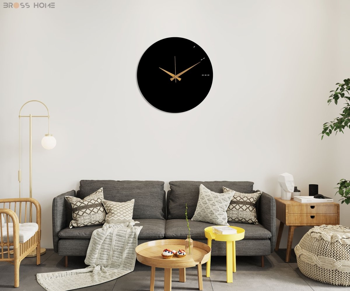 Modern Living Room Black Wall Clock - BrossHome Metal Wall Art