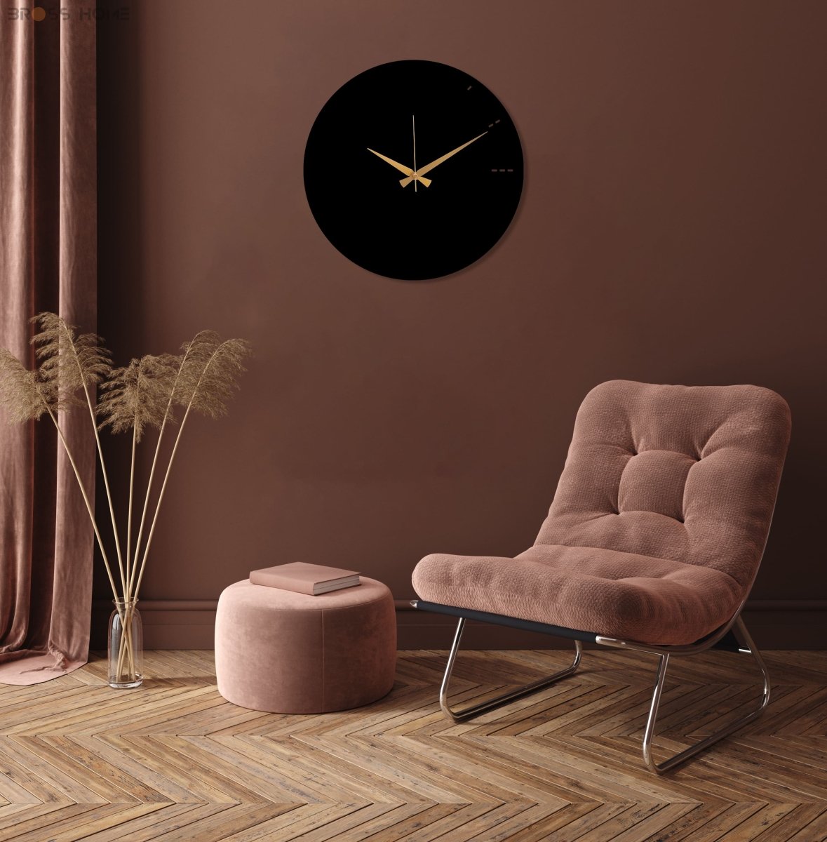 Modern Living Room Black Wall Clock - BrossHome Metal Wall Art