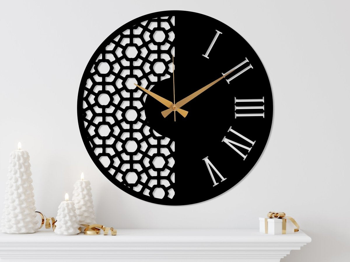 Modern Roman Numeral Wall Clock - BrossHome Metal Wall Art