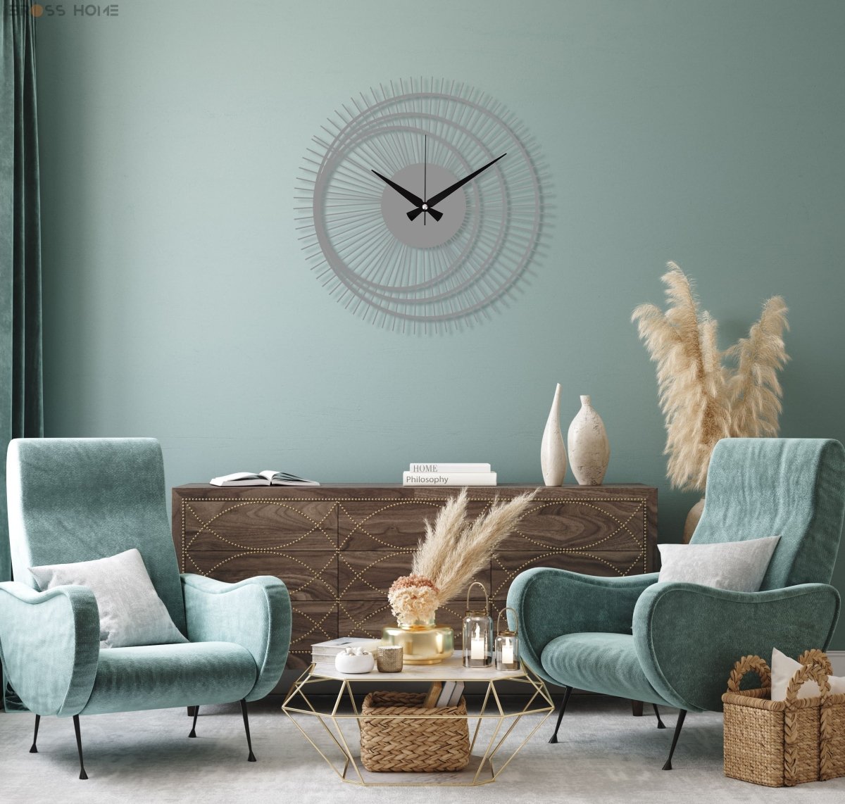 Modern Wall Clock For Living Room - BrossHome Metal Wall Art