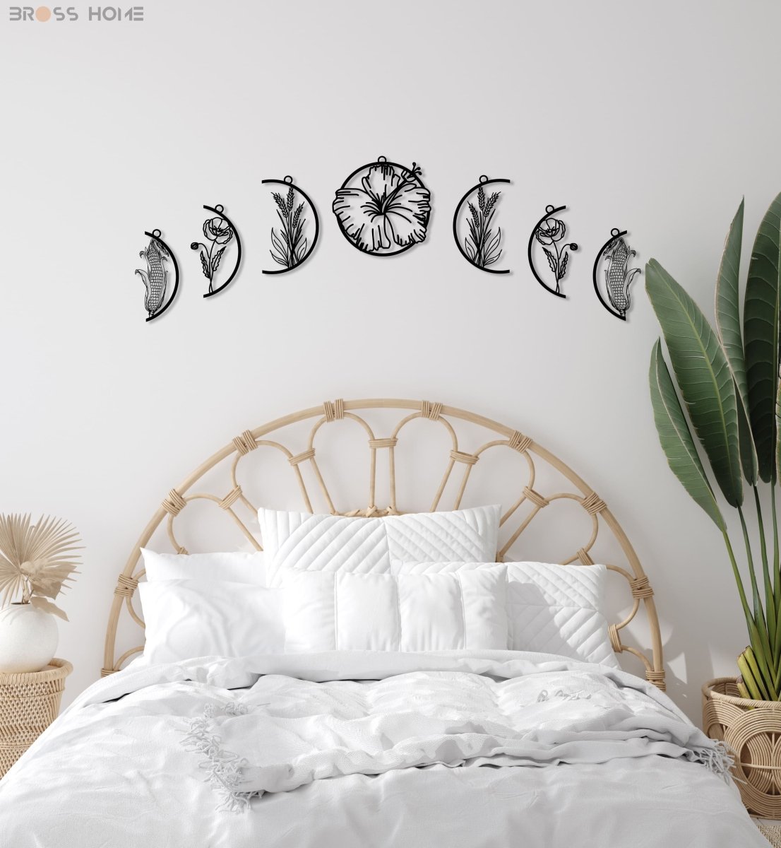 Moon Phases With Flowers Metal Wall Art - BrossHome Metal Wall Art