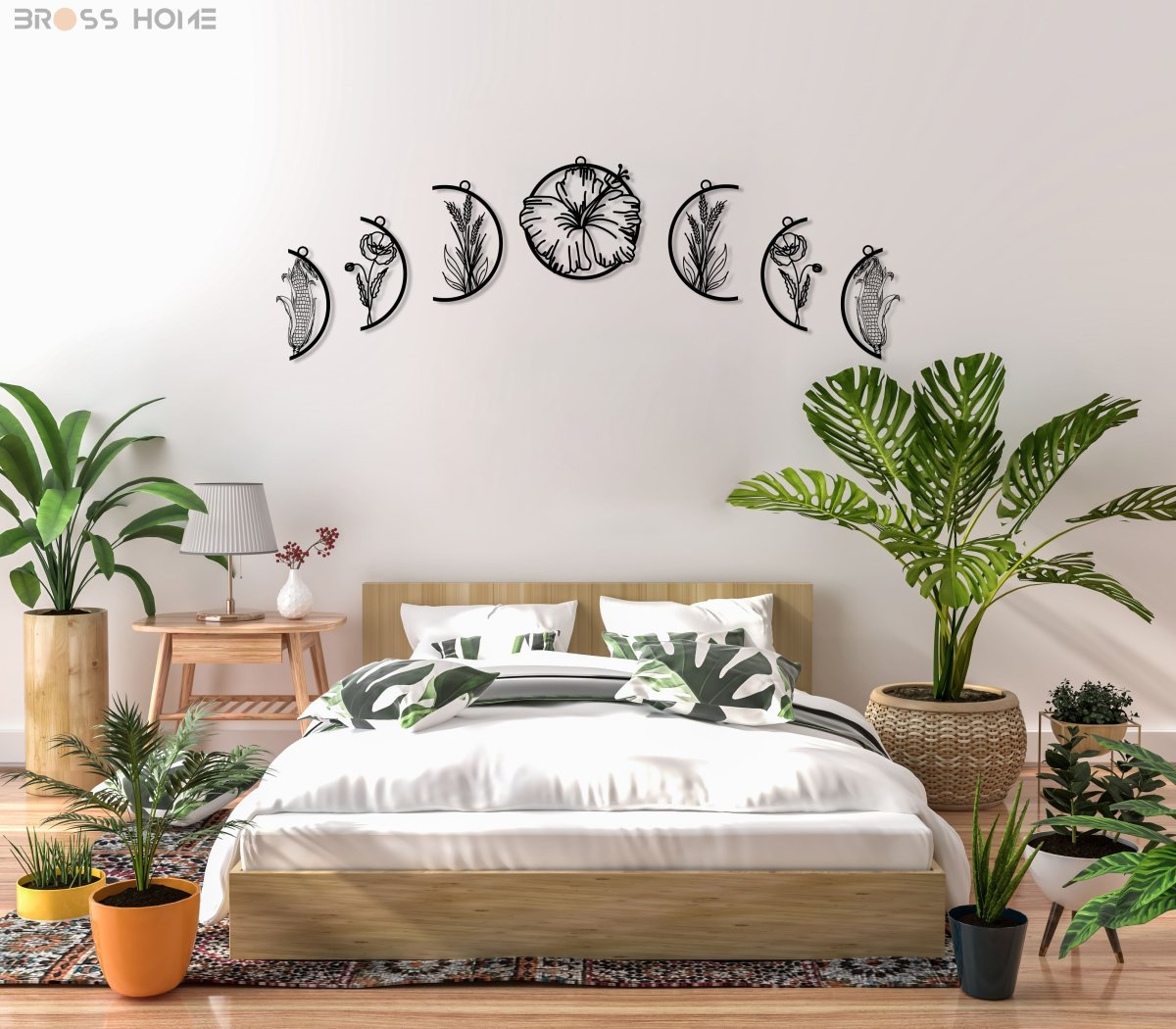 Moon Phases With Flowers Metal Wall Art - BrossHome Metal Wall Art