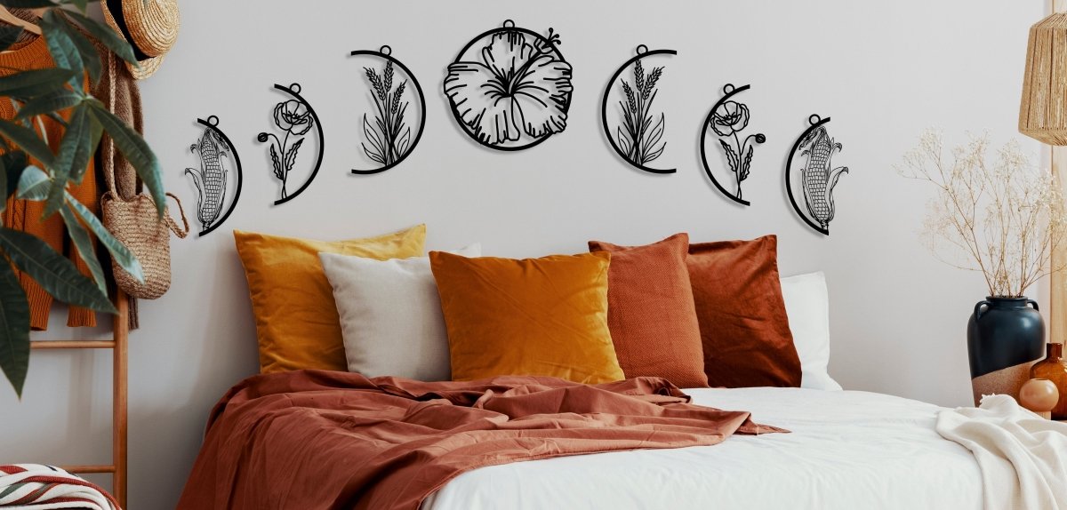 Moon Phases With Flowers Metal Wall Art - BrossHome Metal Wall Art