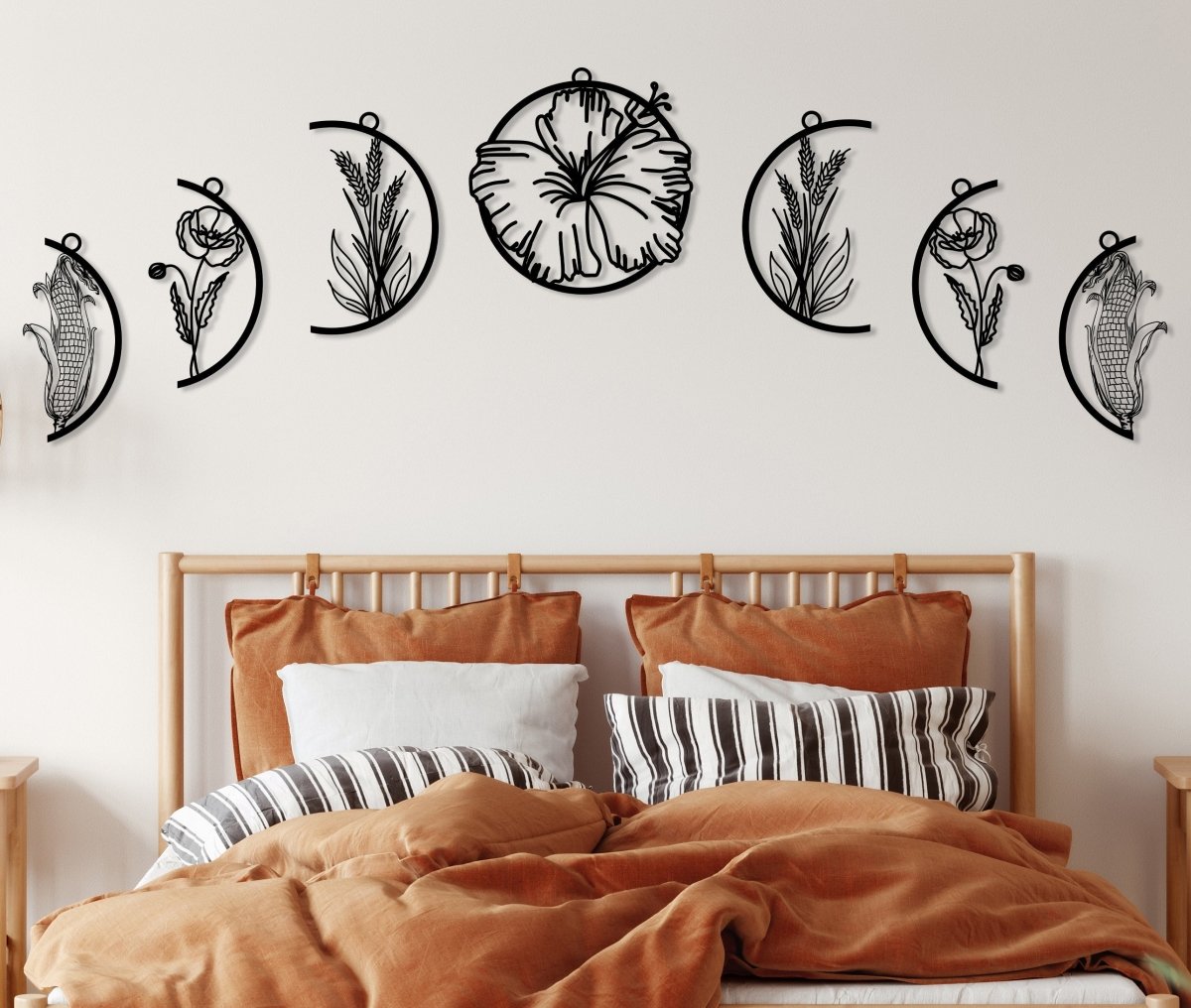 Moon Phases With Flowers Metal Wall Art - BrossHome Metal Wall Art