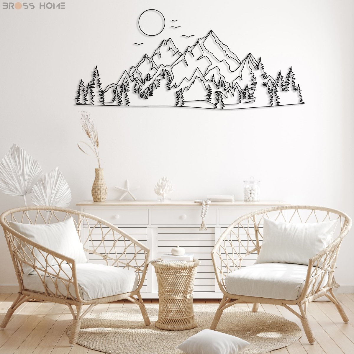 Mountain And Sun Metal Wall Decor - BrossHome Metal Wall Art