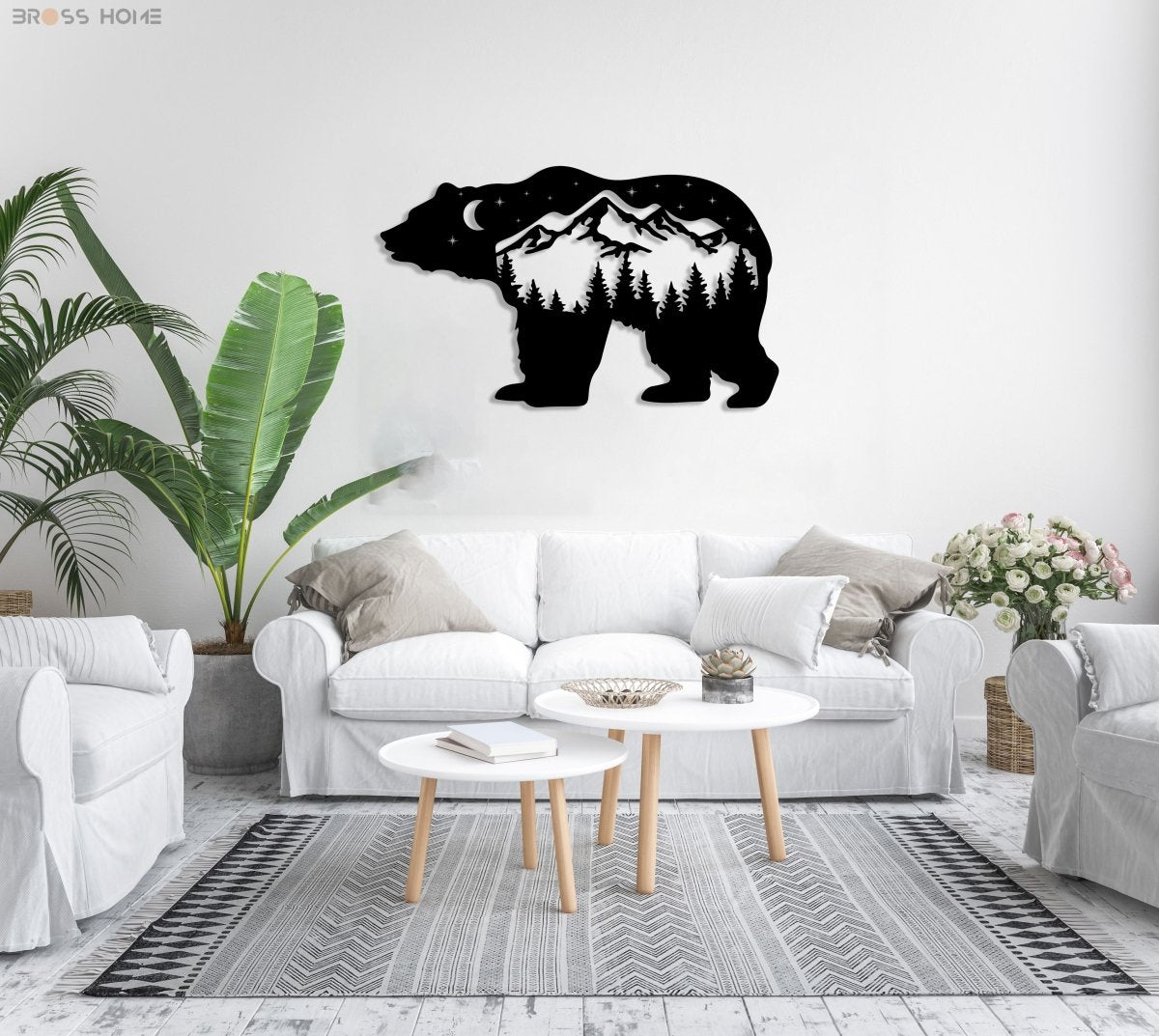 Mountain Black Bear At Starry Night Metal Wall Decor - BrossHome Metal Wall Art