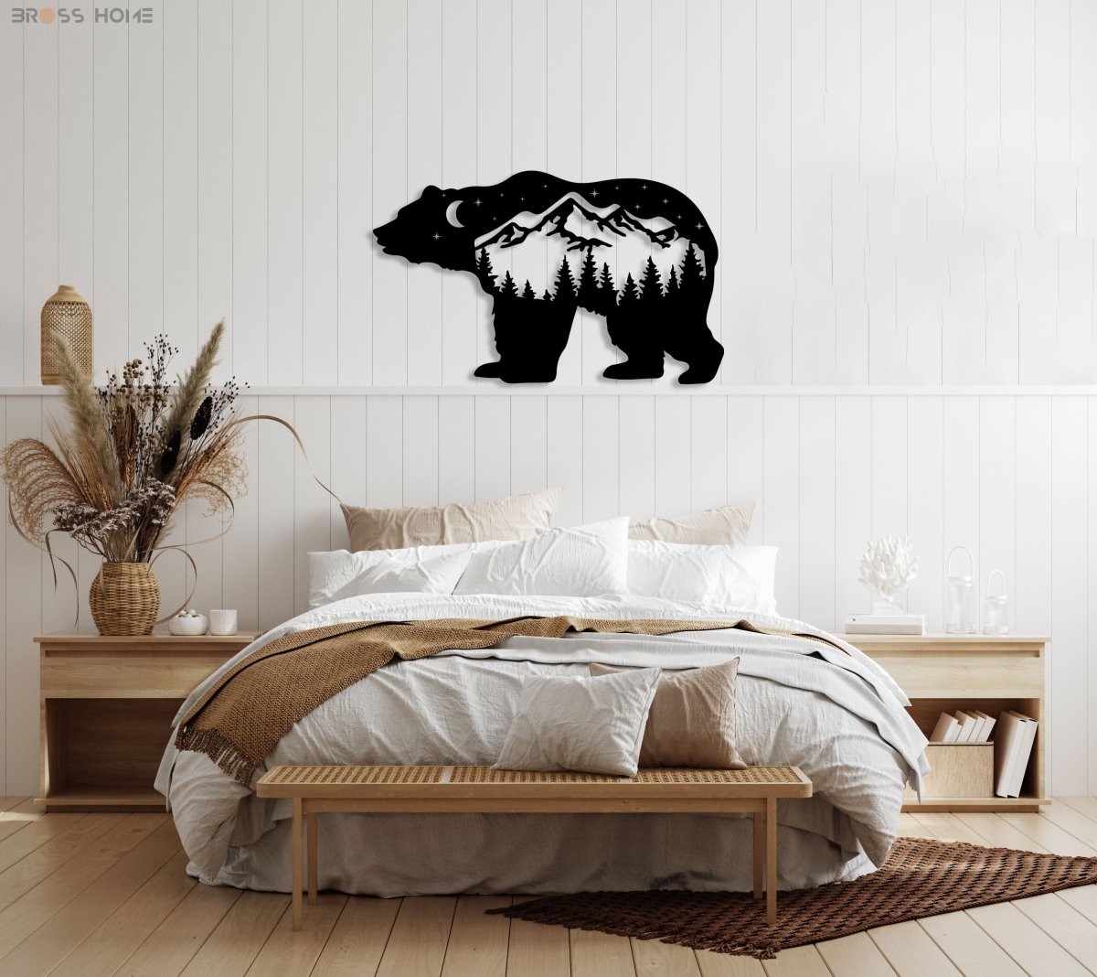 Mountain Black Bear At Starry Night Metal Wall Decor - BrossHome Metal Wall Art