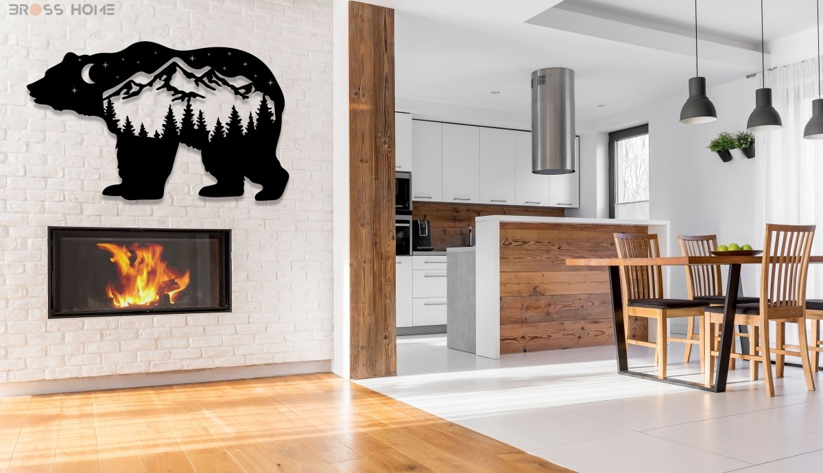 Mountain Black Bear At Starry Night Metal Wall Decor - BrossHome Metal Wall Art