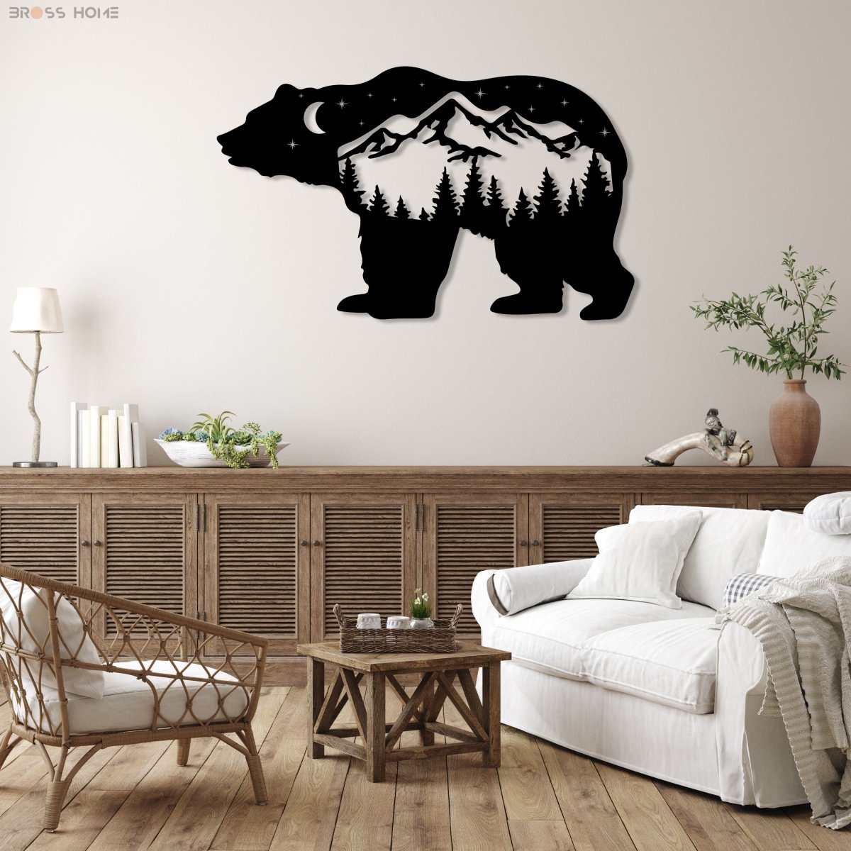 Mountain Black Bear At Starry Night Metal Wall Decor - BrossHome Metal Wall Art