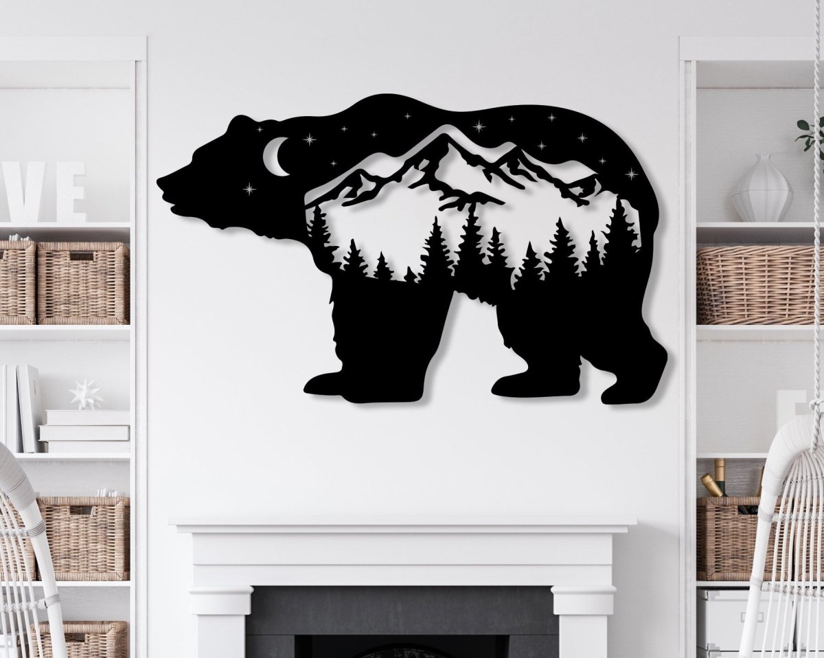 Mountain Black Bear At Starry Night Metal Wall Decor - BrossHome Metal Wall Art