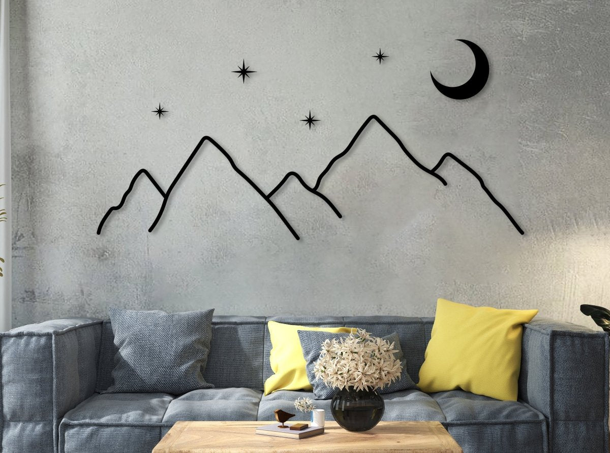 Mountain Moon Star Metal Wall Art - BrossHome Metal Wall Art