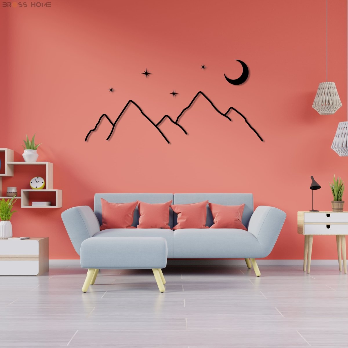 Mountain Moon Star Metal Wall Art - BrossHome Metal Wall Art
