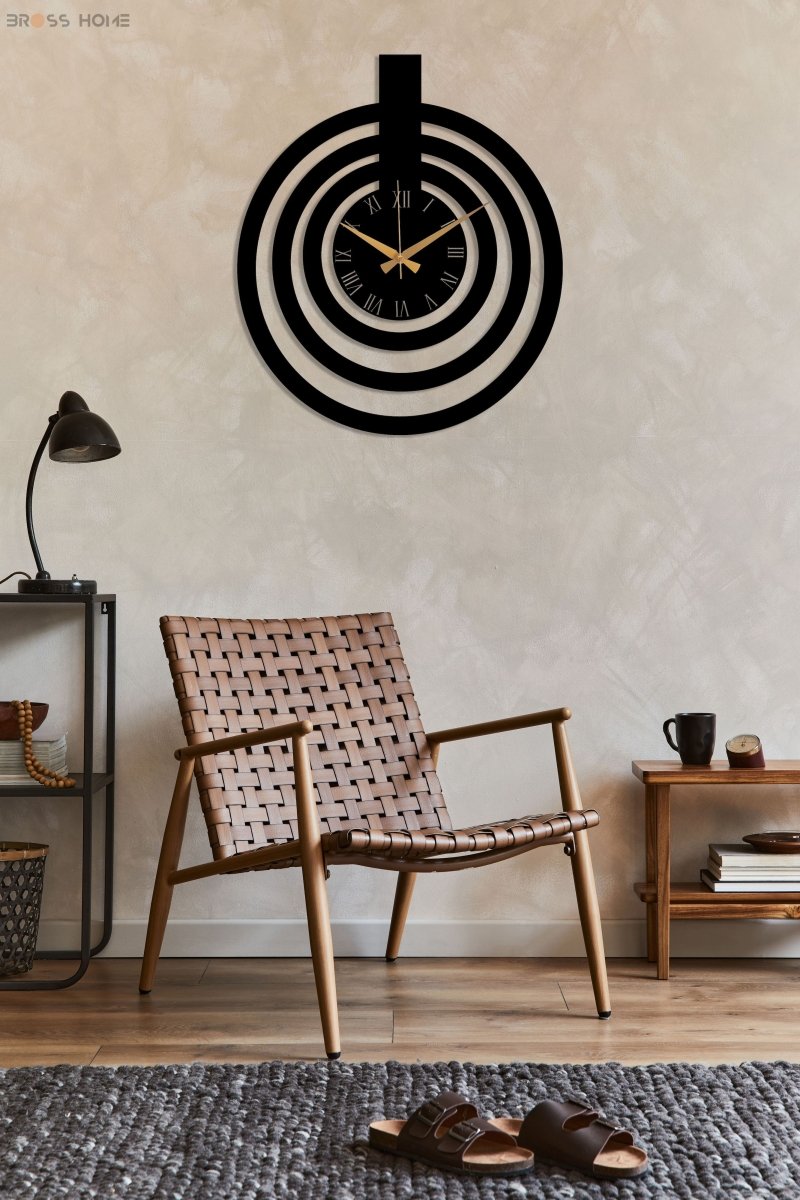 Oversized Black Metal Wall Clock - BrossHome Metal Wall Art