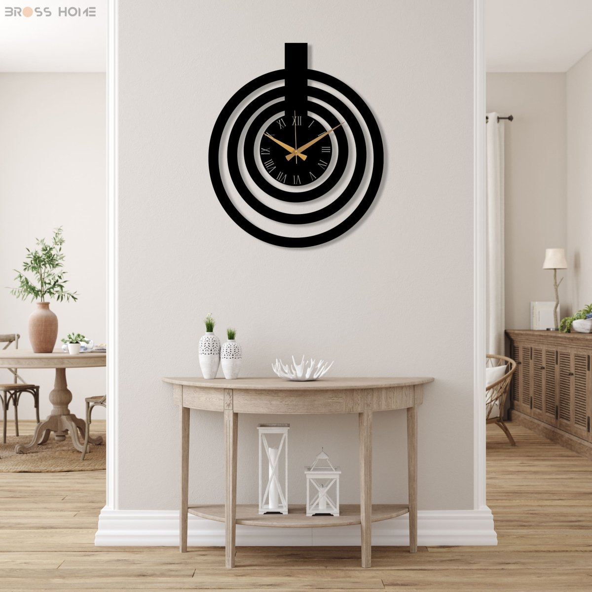 Oversized Black Metal Wall Clock - BrossHome Metal Wall Art