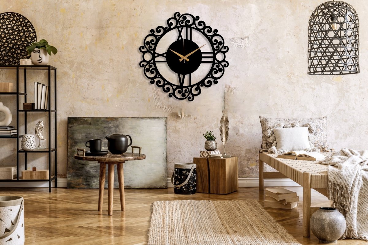 Oversized Black Vintage Wall Clock - BrossHome Metal Wall Art