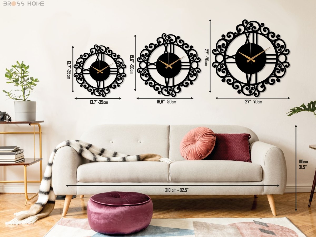Oversized Black Vintage Wall Clock - BrossHome Metal Wall Art
