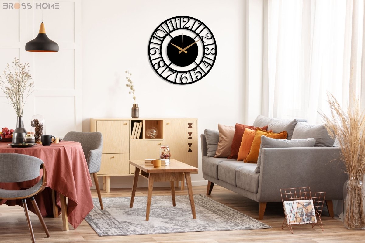 Oversized Metal Wall Clock - BrossHome Metal Wall Art