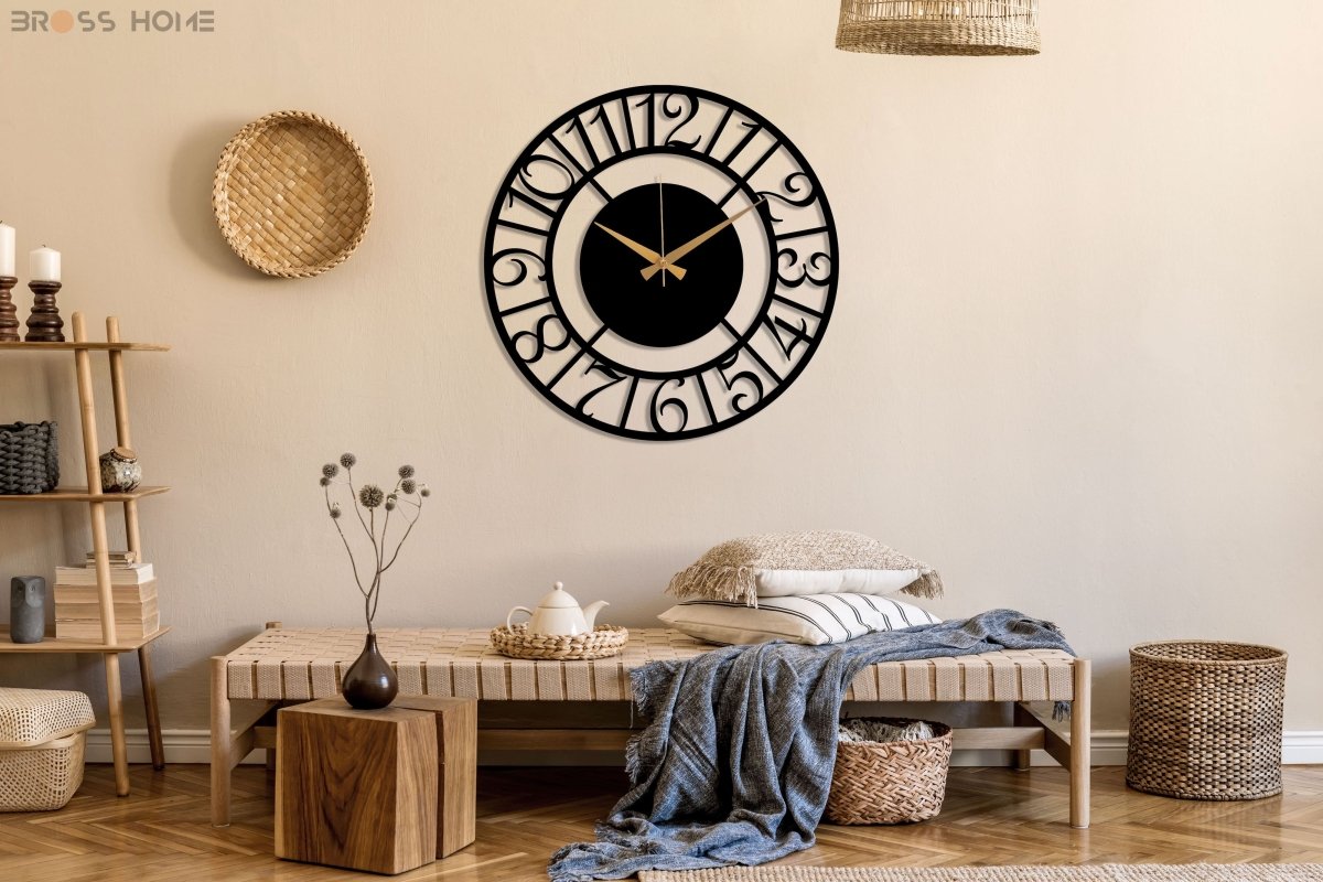 Oversized Metal Wall Clock - BrossHome Metal Wall Art