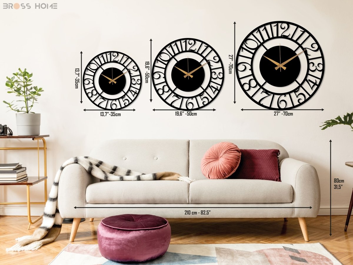 Oversized Metal Wall Clock - BrossHome Metal Wall Art