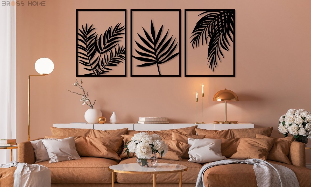 Palm Leaf Metal Wall Decor (Set Of 3) - BrossHome Metal Wall Art