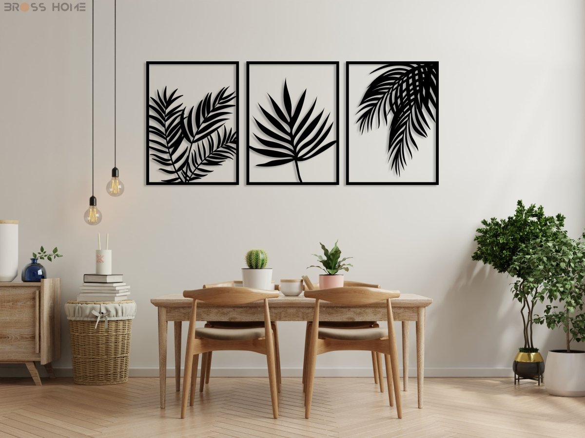 Palm Leaf Metal Wall Decor (Set Of 3) - BrossHome Metal Wall Art