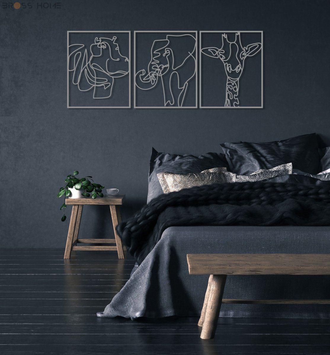 Safari Animals Line Art - BrossHome Metal Wall Art