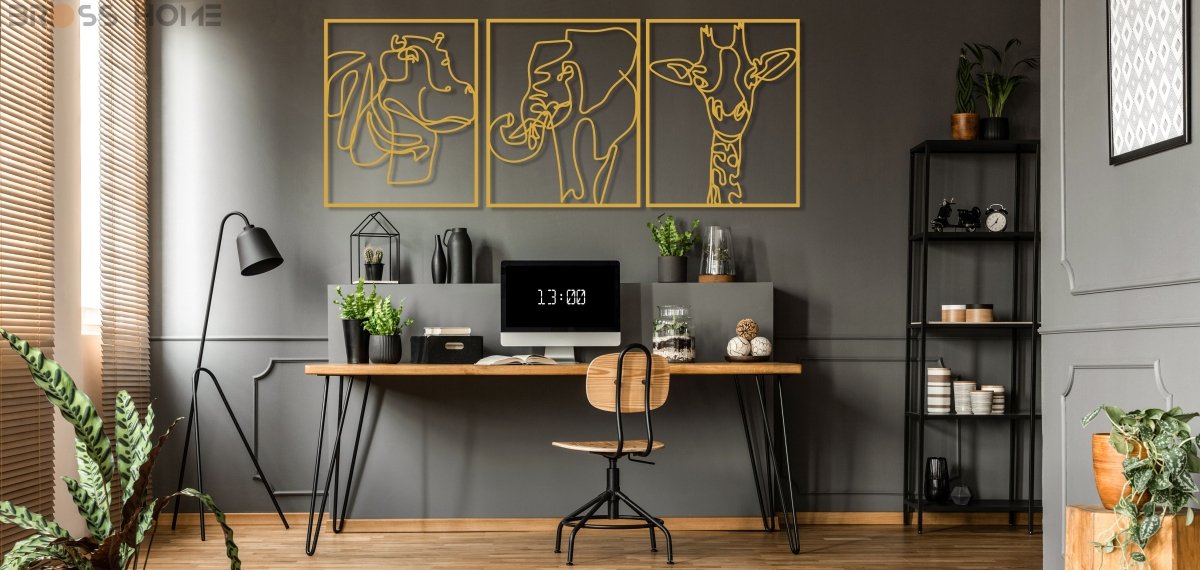 Safari Animals Line Art - BrossHome Metal Wall Art