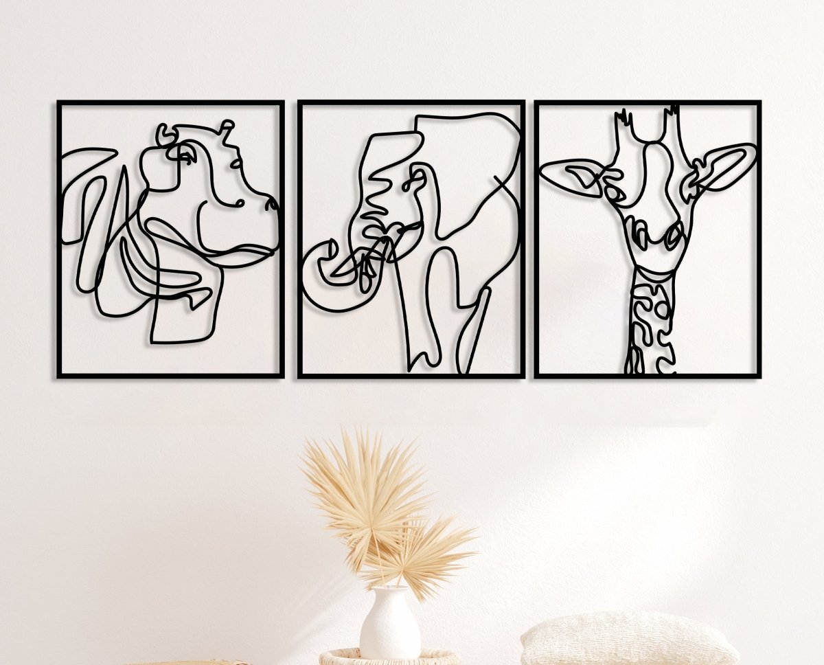 Safari Animals Line Art - BrossHome Metal Wall Art