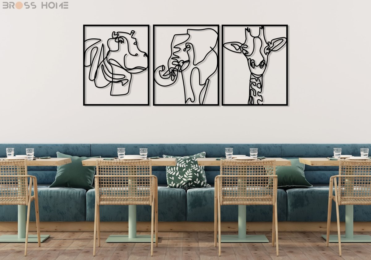Safari Animals Line Art - BrossHome Metal Wall Art