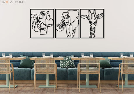 Safari Animals Line Art - BrossHome Metal Wall Art