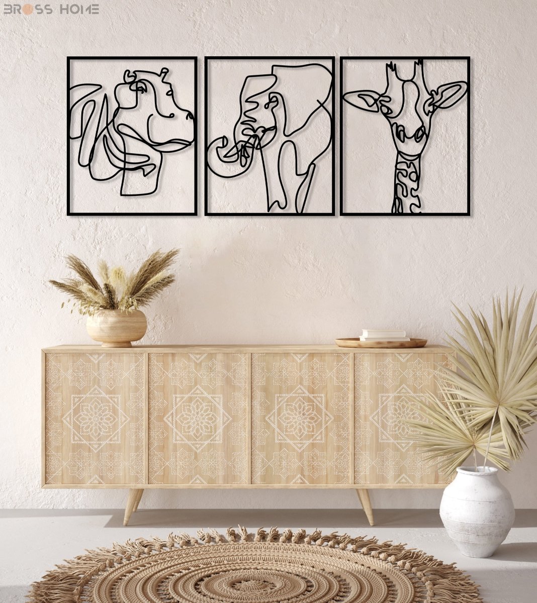 Safari Animals Line Art - BrossHome Metal Wall Art