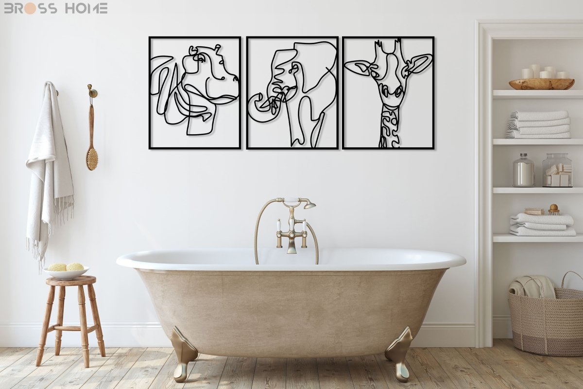Safari Animals Line Art - BrossHome Metal Wall Art