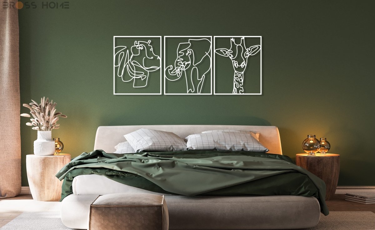Safari Animals Line Art - BrossHome Metal Wall Art