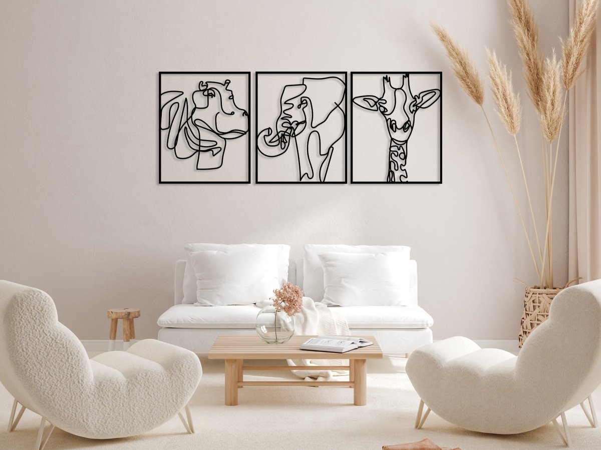 Safari Animals Line Art - BrossHome Metal Wall Art
