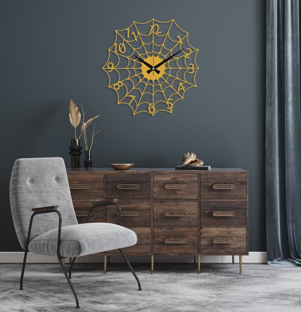 Spider Web Wall Clock - BrossHome Metal Wall Art