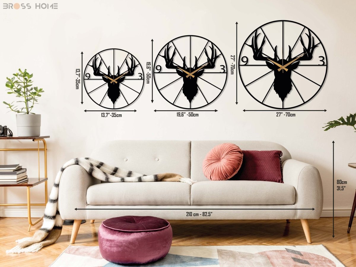 Stag Head Wall Clock - BrossHome Metal Wall Art