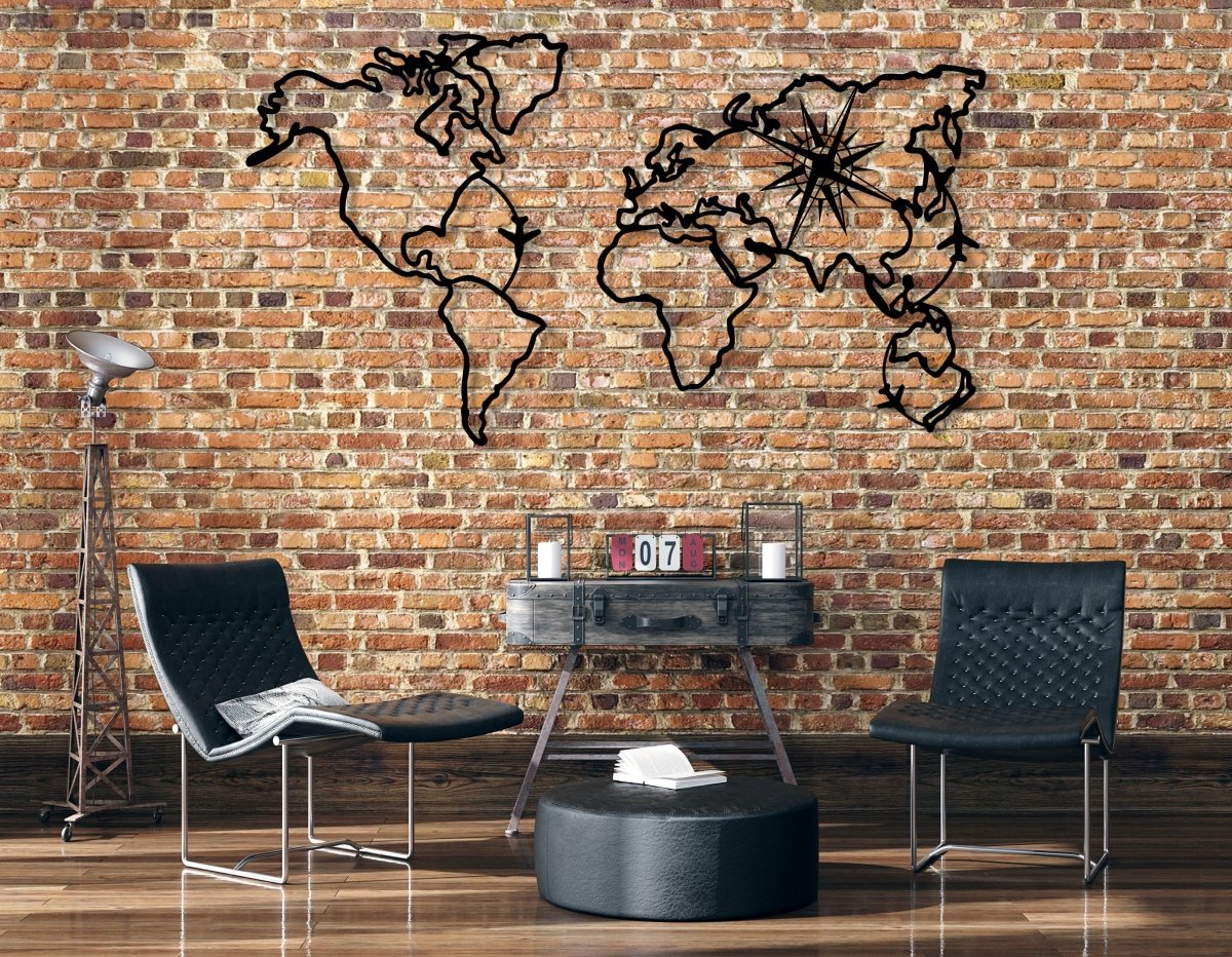 World Map Compass Wall Art - BrossHome Metal Wall Art