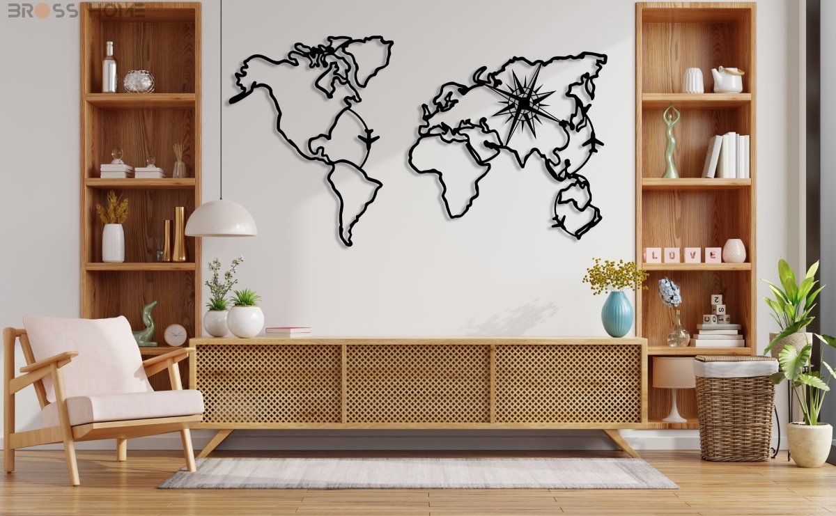 World Map Compass Wall Art - BrossHome Metal Wall Art