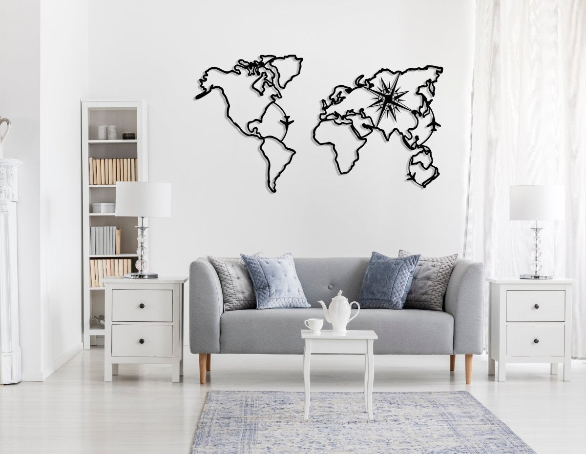 World Map Compass Wall Art - BrossHome Metal Wall Art