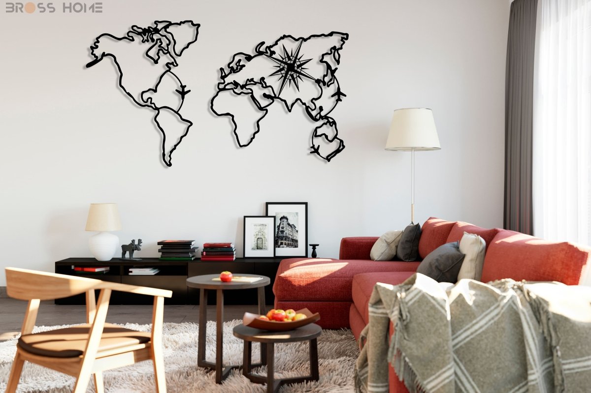 World Map Compass Wall Art - BrossHome Metal Wall Art