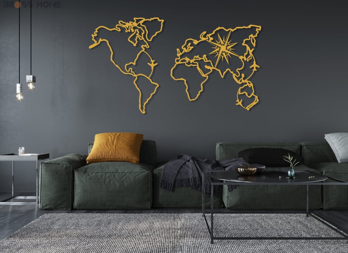 World Map Compass Wall Art - BrossHome Metal Wall Art