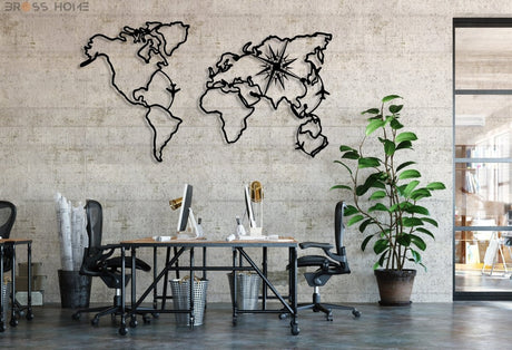 World Map Compass Wall Art - BrossHome Metal Wall Art