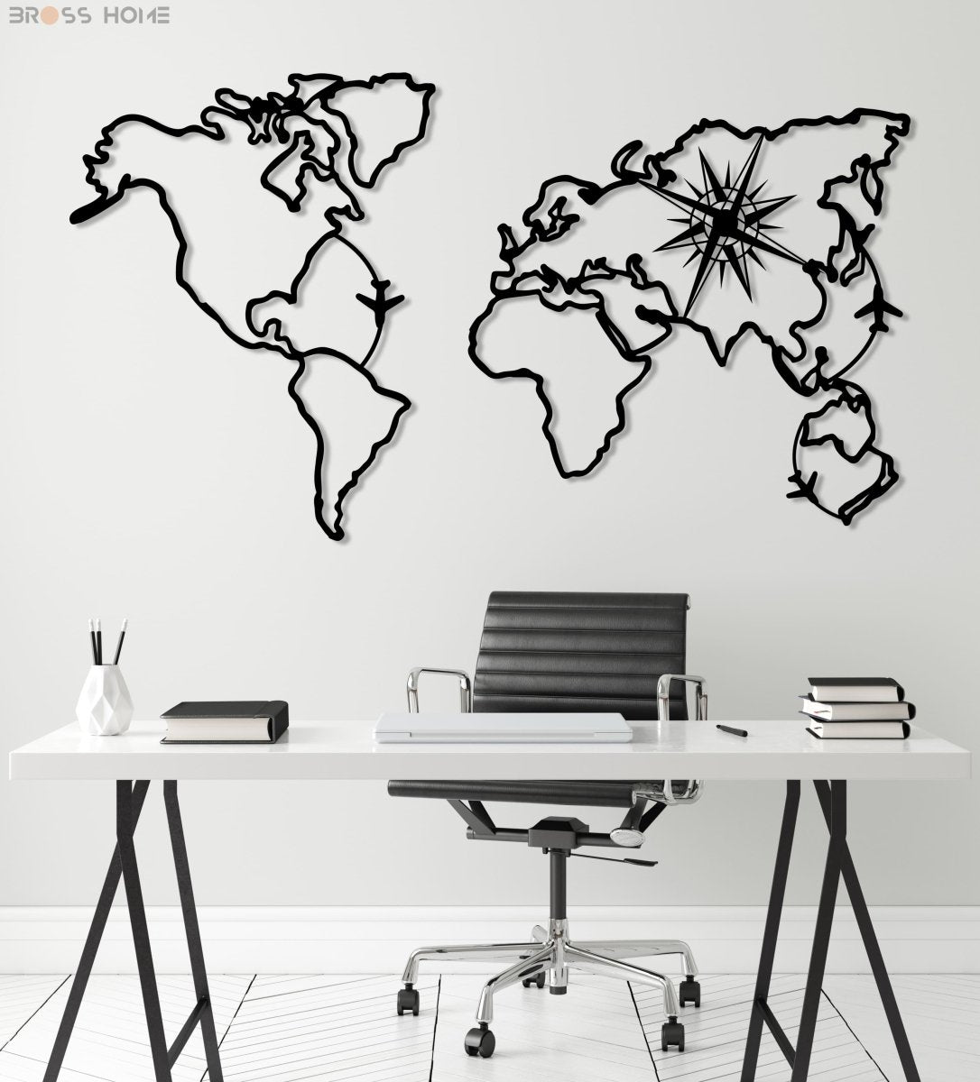 World Map Compass Wall Art - BrossHome Metal Wall Art