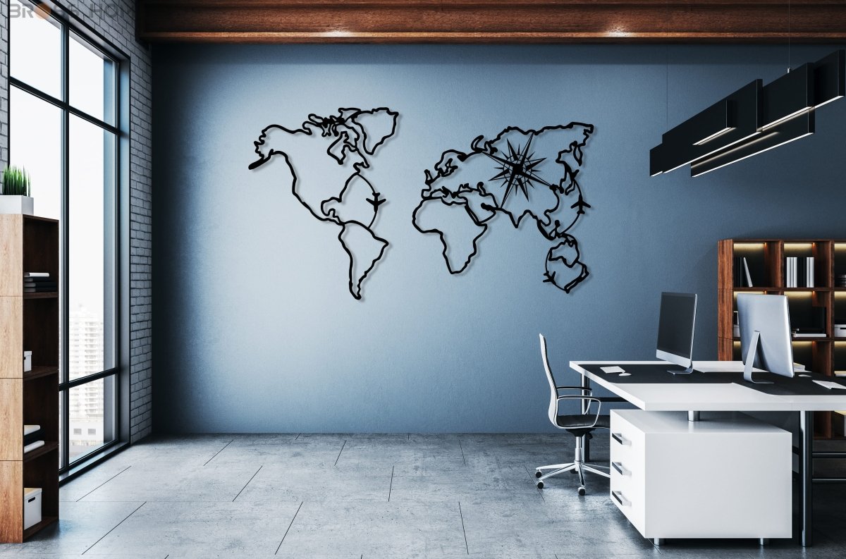 World Map Compass Wall Art - BrossHome Metal Wall Art