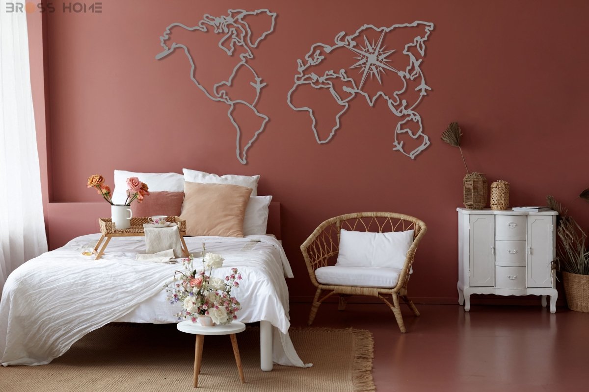 World Map Compass Wall Art - BrossHome Metal Wall Art