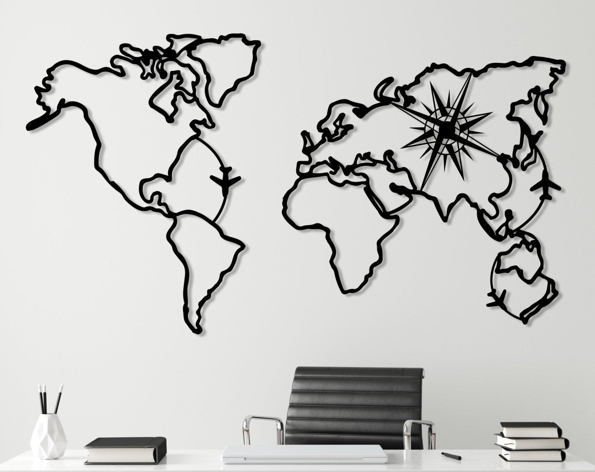 World Map Compass Wall Art - BrossHome Metal Wall Art