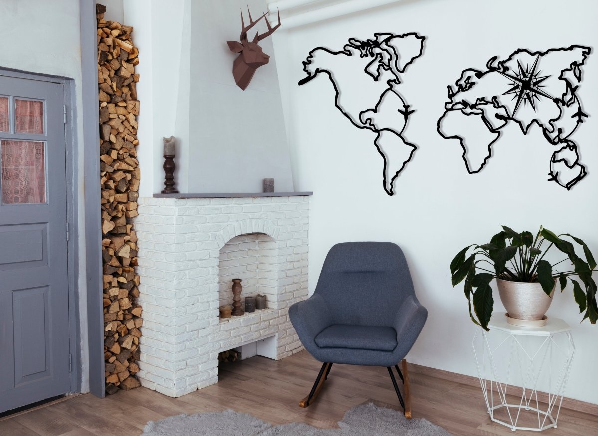 World Map Compass Wall Art - BrossHome Metal Wall Art