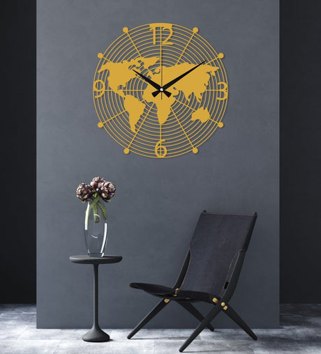 World Map Wall Clock - BrossHome Metal Wall Art