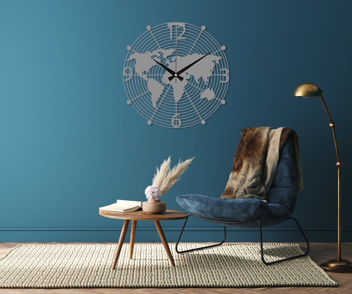 World Map Wall Clock - BrossHome Metal Wall Art