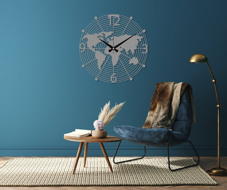 World Map Wall Clock - BrossHome Metal Wall Art